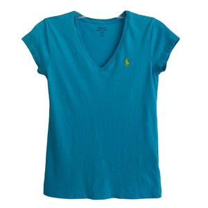 Polo Ralph Lauren Pony T-Shirt V-Neck XS Blue 100% Cotton Tee EUC